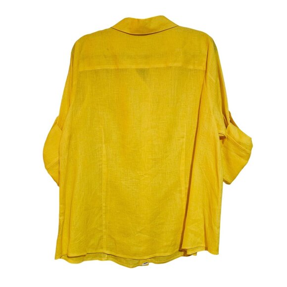 Spring Easter top Ellen Tracy Womens Yellow Tunic Shirt Size 16 100% Linen Relax - Picture 2 of 16